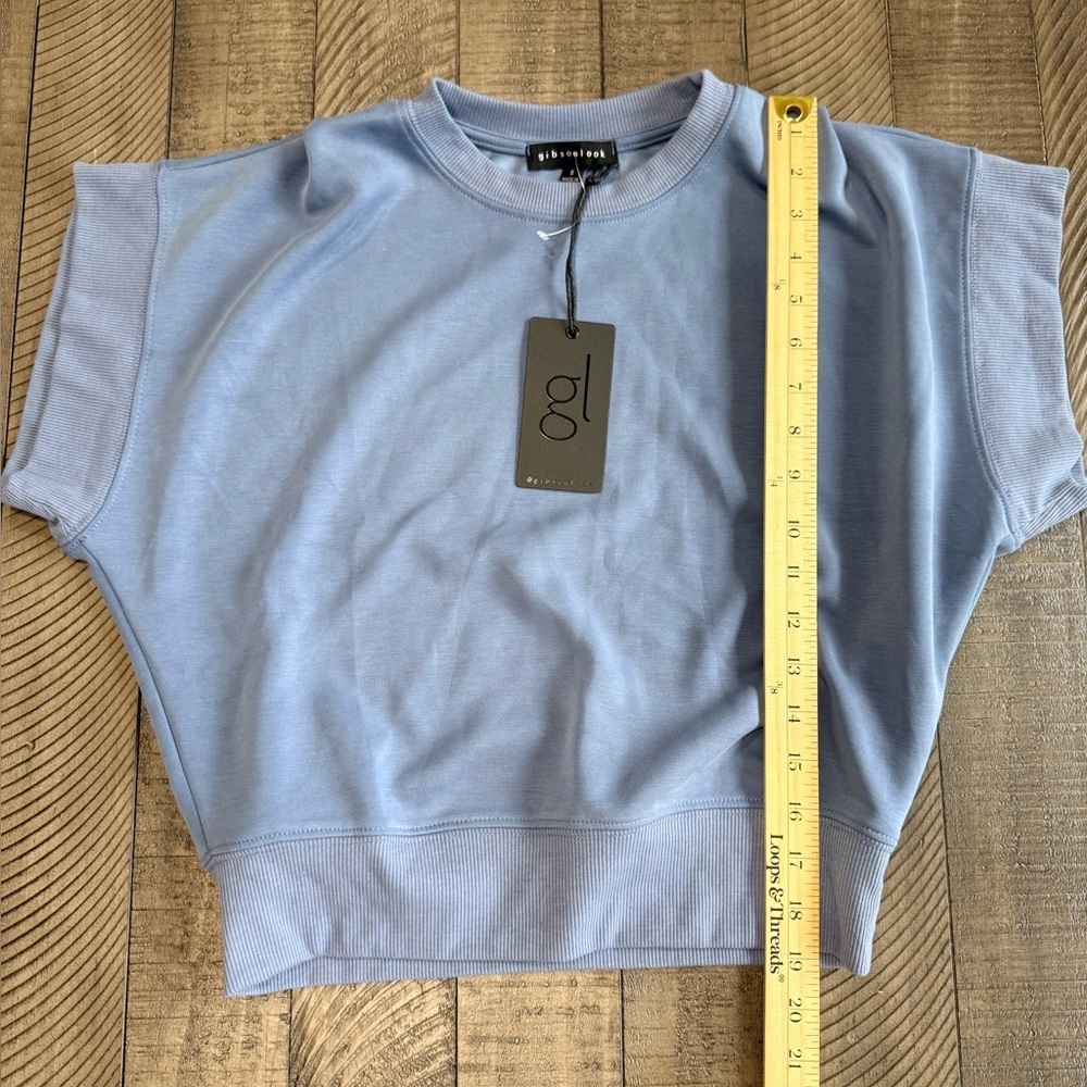 Gibsonlook Soft Cloud Scuba Luxe Short Sleeve Sweatshirt Top Blue NWT Small - Picture 3 of 5